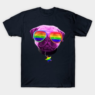 Gay Pride Pug LGBT Dog Rainbow Sunglasses T-Shirt